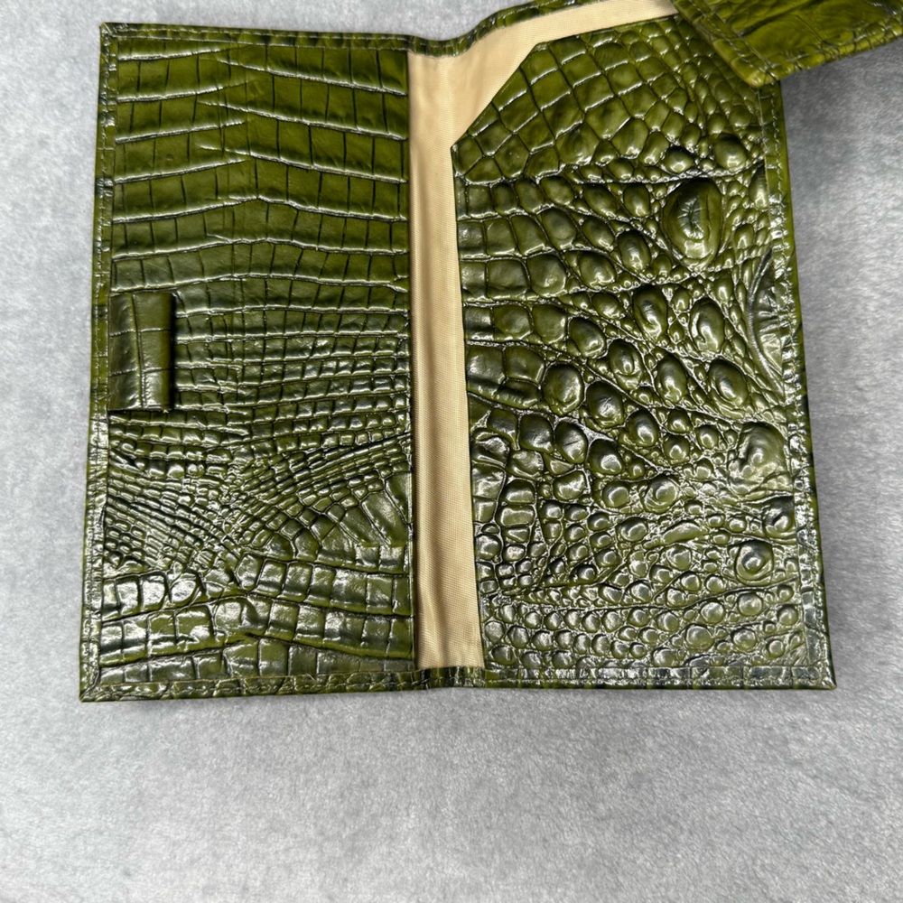 Brahmin Soft Checkbook Embossed Leather Wallet, Green/ Brown - Picture 6 of 6